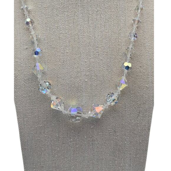 Mid-Century Aurora Borealis AB Beaded Necklace with Ornate Clasp - Picture 2 of 5